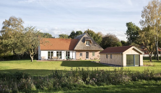 Family idyll under thatch with stove and sauna
